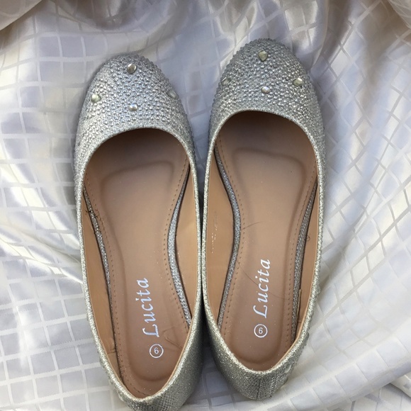 Enimay Womens Classic Slip On Rhinestone Stud Glitter Ballerina Ballet - Picture 3 of 9